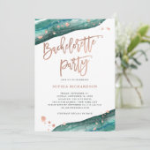 Aquamarine und Rose Gold Geode Junggeselinnen-Absc Einladung (Stehend Vorderseite)