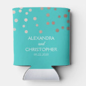 Aquamarine und Rose Goldene Foil Confetti Hochzeit Dosenkühler (Rückseite)