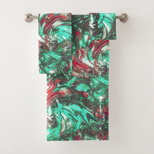 Aquamarine und Rot, mit schwarzem mattschwarzem Sc Badhandtuch Set (Insitu)