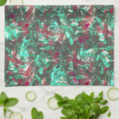 Aquamarine und Rot, mit schwarzem mattschwarzem Sc Geschirrtuch (Gefaltet)