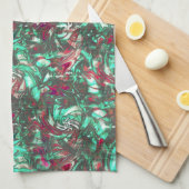 Aquamarine und Rot, mit schwarzem mattschwarzem Sc Geschirrtuch (Viertel Falte)