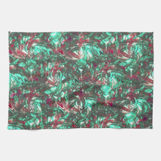 Aquamarine und Rot, mit schwarzem mattschwarzem Sc Geschirrtuch (Horizontal)