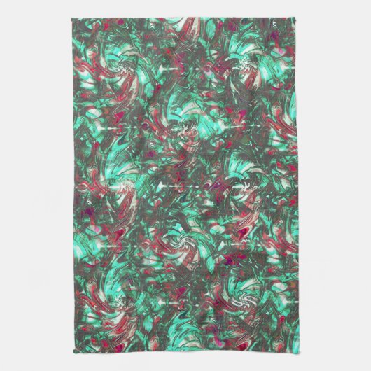 Aquamarine und Rot, mit schwarzem mattschwarzem Sc Geschirrtuch (Vertikal)