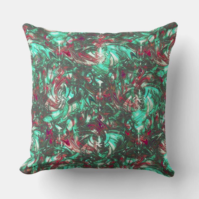 Aquamarine und Rot, mit schwarzem mattschwarzem Sc Kissen (Vorderseite)