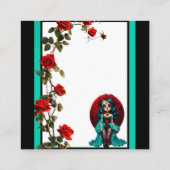 Aquamarine und Rote Rosen Zuckerschädel Begleitkarte (Rückseite)