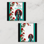 Aquamarine und Rote Rosen Zuckerschädel Begleitkarte (Vorne/Hinten)