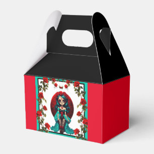 Aquamarine und Rote Rosen Zuckerschädel Geschenkschachtel