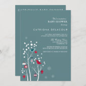 Aquamarine und rote Winterschneedusche Einladung (Vorne/Hinten)