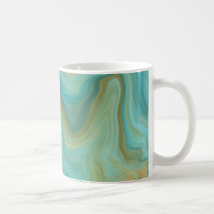 Aquamarine und Sandy Brown Wirbel Marmorskunst Kaffeetasse