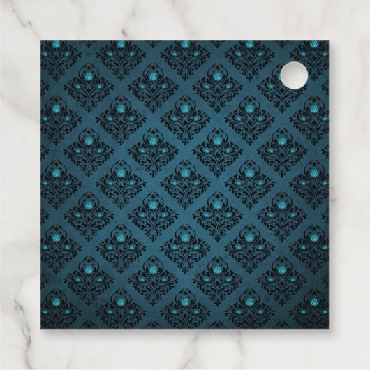 Aquamarine und schwarz-gotische Rose Damask Geschenkanhänger (Rückseite)