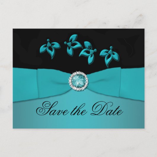 Aquamarine und schwarz Save the Date Postkarte (Vorderseite)