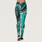 Aquamarine und schwarze Blasen Digitale Fluid Art  Leggings (Rückseite)