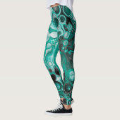 Aquamarine und schwarze Blasen Digitale Fluid Art  Leggings (Links)