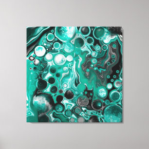 Aquamarine und schwarze Blasen Digitale Fluid Art  Leinwanddruck