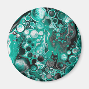 Aquamarine und schwarze Blasen Digitale Fluid Art  Magnet