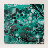 Aquamarine und schwarze Blasen Digitale Fluid Art  Puzzle (Horizontal)