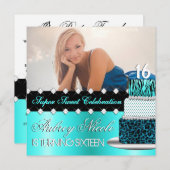 Aquamarine und schwarze Chic-Kuchen-Foto-Einladung Einladung (Vorne/Hinten)