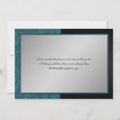 Aquamarine und schwarze Damaske Mit Monogramm Dank Dankeskarte (Rückseite)