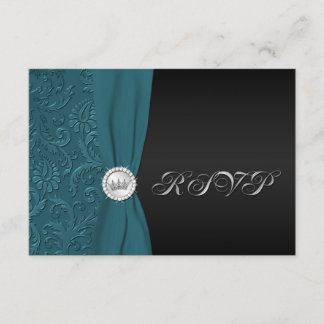 Aquamarine und schwarze Damast Quinceanera UAWG Einladung