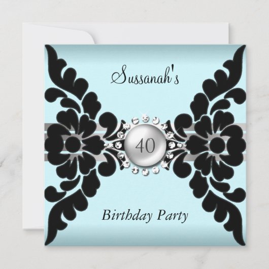 Aquamarine und schwarze Einladung (Vorderseite)