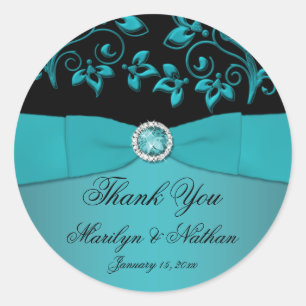 Aquamarine und schwarze Flora 3" Runde Dankeschön  Runder Aufkleber