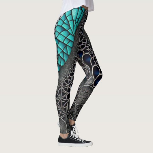 Aquamarine und schwarze Linie Zeichnend Leggings (Rechts)
