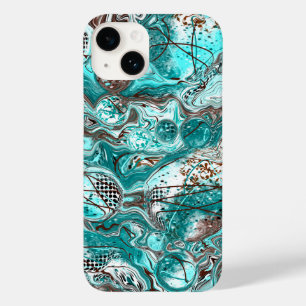 Aquamarine und schwarze Marmorflüssigkeit Kunst Case-Mate iPhone 14 Hülle