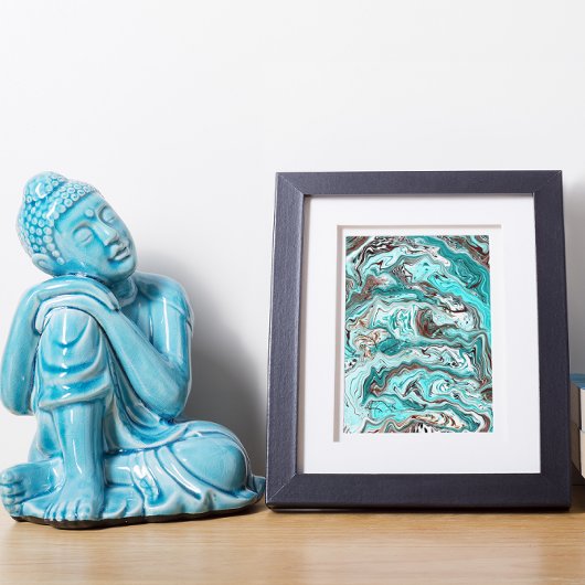 Aquamarine und schwarze Marmorflüssigkeit Kunst Fotodruck