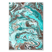 Aquamarine und schwarze Marmorflüssigkeit Kunst Fotodruck (Vorne)