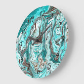 Aquamarine und schwarze Marmorflüssigkeit Kunst Große Wanduhr (Winkel)