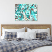 Aquamarine und schwarze Marmorflüssigkeit Kunst Leinwanddruck (Insitu (Schlafzimmer))