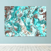 Aquamarine und schwarze Marmorflüssigkeit Kunst Leinwanddruck (Insitu (Holzboden))