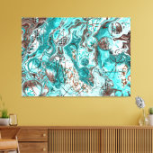 Aquamarine und schwarze Marmorflüssigkeit Kunst Leinwanddruck (Insitu (Wohnzimmer))