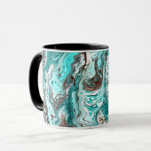 Aquamarine und schwarze Marmorflüssigkeit Kunst Tasse (Vorderseite Links)