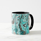 Aquamarine und schwarze Marmorflüssigkeit Kunst Tasse (VorderseiteRechts)