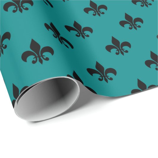 Aquamarine und schwarze Pariser Lilie Geschenkpapier (Rolleneckpunkt)