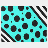 Aquamarine und schwarze Polka-Punkte und Streifen Fleecedecke (Vorderseite (Horizontal))