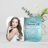 Aquamarine und schwarze Prinzessin Tiara Sweet 16 Einladung (Stehend Vorderseite)