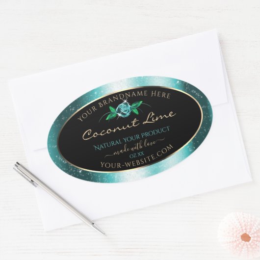 Aquamarine und schwarze Produktkennzeichnungen Wei Ovaler Aufkleber (Umschlag)