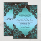 Aquamarine und schwarze Spitzehochzeitseinladung Einladung (Vorne/Hinten)