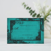 Aquamarine und schwarze Spitzen-Gothic-RSVP-Karte RSVP Karte (Stehend Vorderseite)
