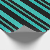 Aquamarine und schwarze Streifen Geschenkpapier (Ecke)