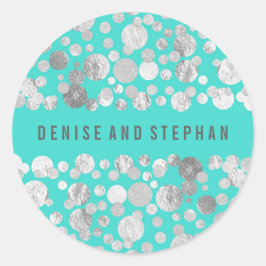 Aquamarine und silber Confetti Wedding Runder Aufkleber