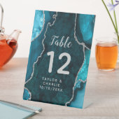 Aquamarine und silberne Agate Hochzeitsstimmung Ti Sockelschild (In Situ)