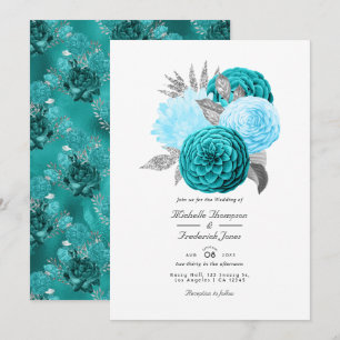 Aquamarine und silberne Blumenhochzeit Einladung