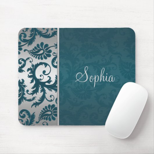 Aquamarine und silberne Damasmousepad Mousepad (Mit Mouse)