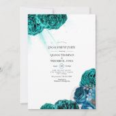 Aquamarine und silberne florale Hochzeitspartei Einladung (Vorderseite)