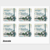 Aquamarine und silberne Freude an der Welt Quadratischer Aufkleber (Blatt)