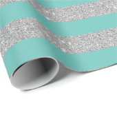 Aquamarine und silberne Glitzer Streifen Geschenkpapier (Rolleneckpunkt)