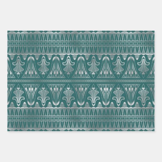 Aquamarine und silberne Kunst-Déco Geschenkpapier Set (Vorderseite 3)
